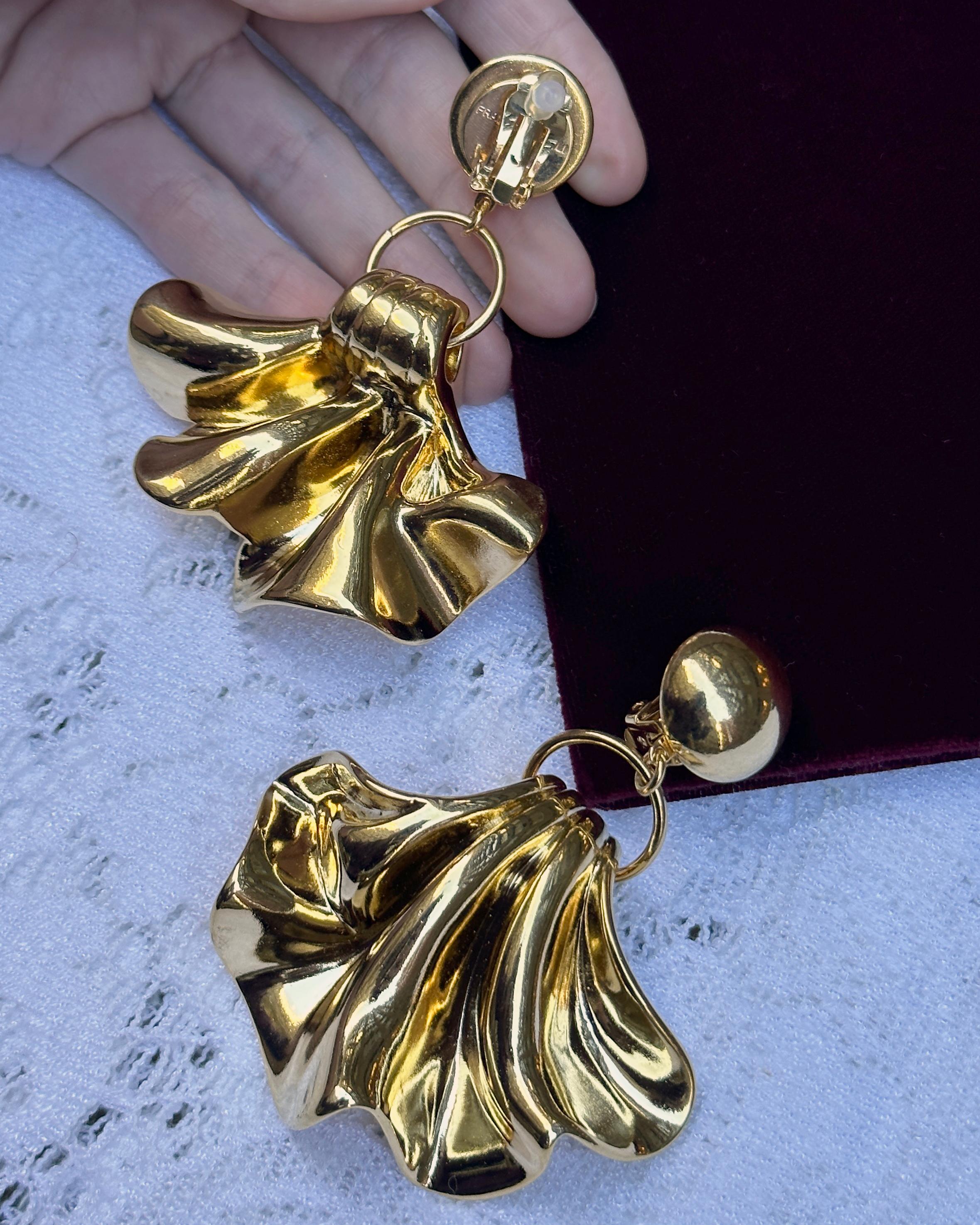 VINTAGE FRENCH GOLD STATEMENT EARRINGS, signed For Sale 4