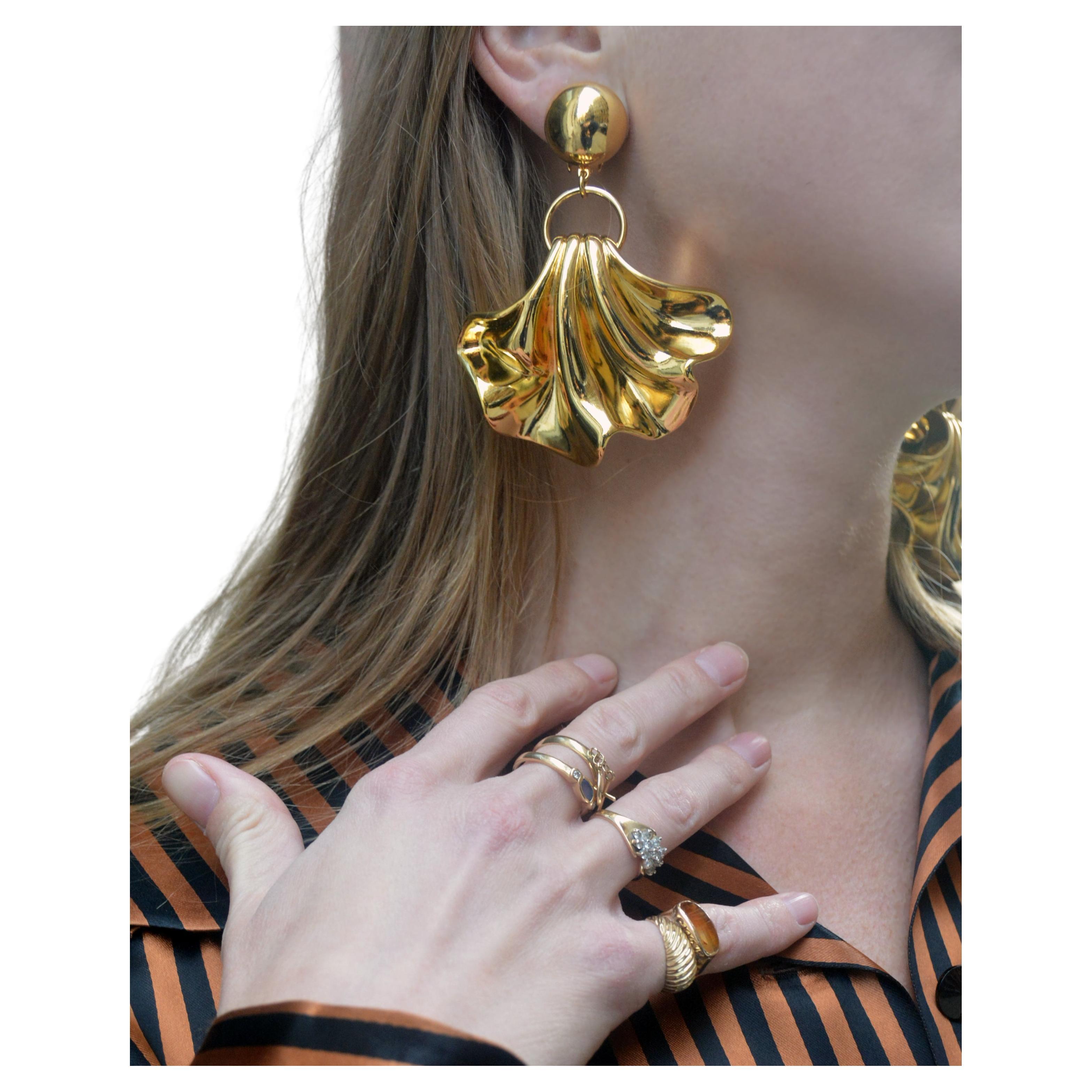 VINTAGE FRENCH GOLD STATEMENT EARRINGS, signed For Sale