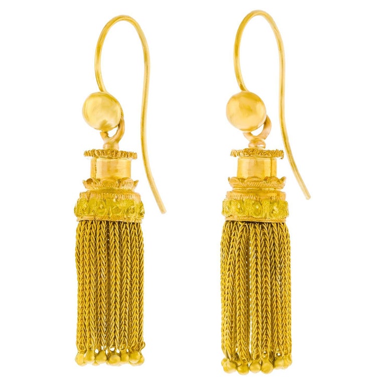 Vintage French Gold Tassel Earrings For Sale at 1stDibs