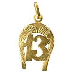 Vintage French Good Luck Horseshoe Number 13 18K Yellow Gold Lucky Charm Pendant