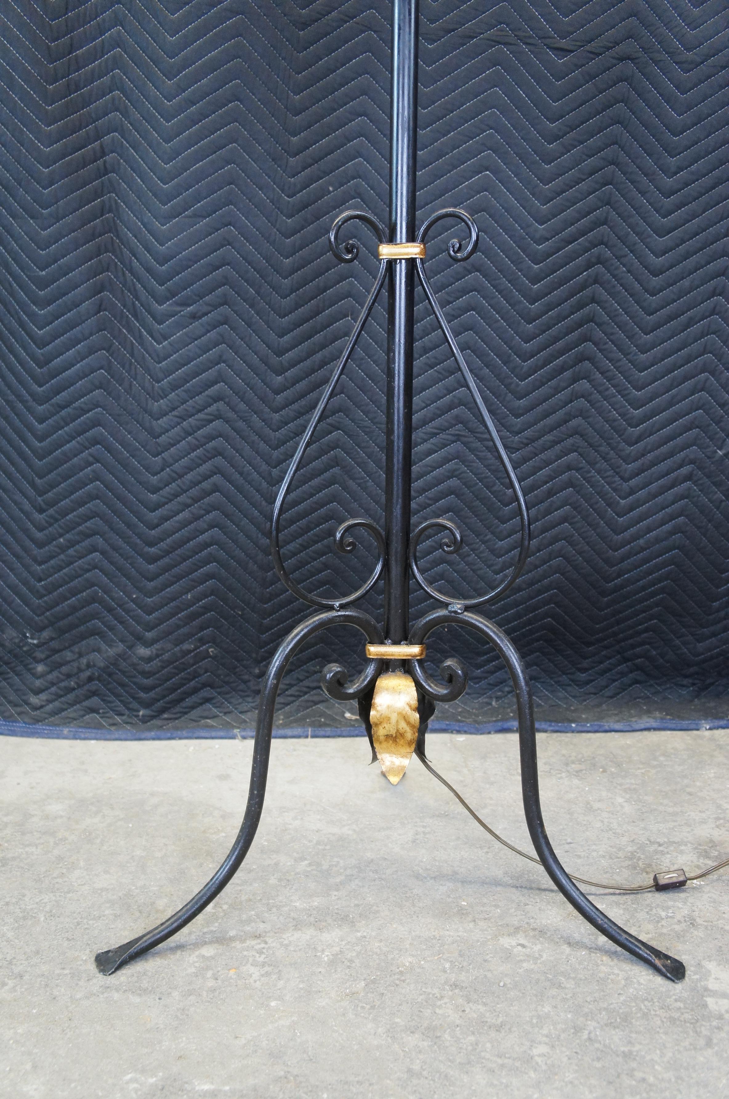 Vintage French Gothic Revival Scroll Iron Torchiere Candelabra Lamp Lampadaire 81