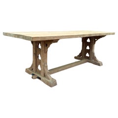 Used French Gothic Table Dining Table Desk Trestle Table Bleached Oak/Elm