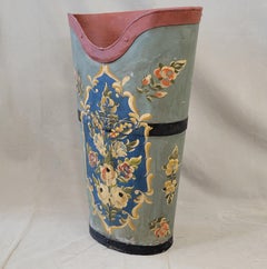 Vintage French Grape Hod Harvesting Bucket With Tole Paint Decoration