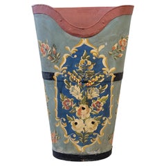 Vintage French Grape Hod Harvesting Bucket With Tole Paint Decoration