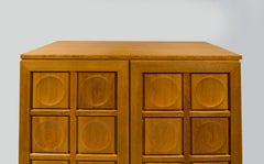 Vintage French Graphic Oak Cabinet with Geometric Pattern