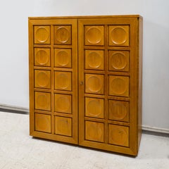 Vintage French Graphic Oak Cabinet with Geometric Pattern