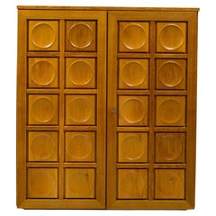 Vintage French Graphic Oak Cabinet with Geometric Pattern