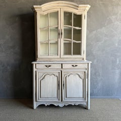 Vintage French Gray Painted Buffet with Hutch