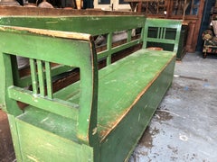 Vintage French Green Bench with Storage