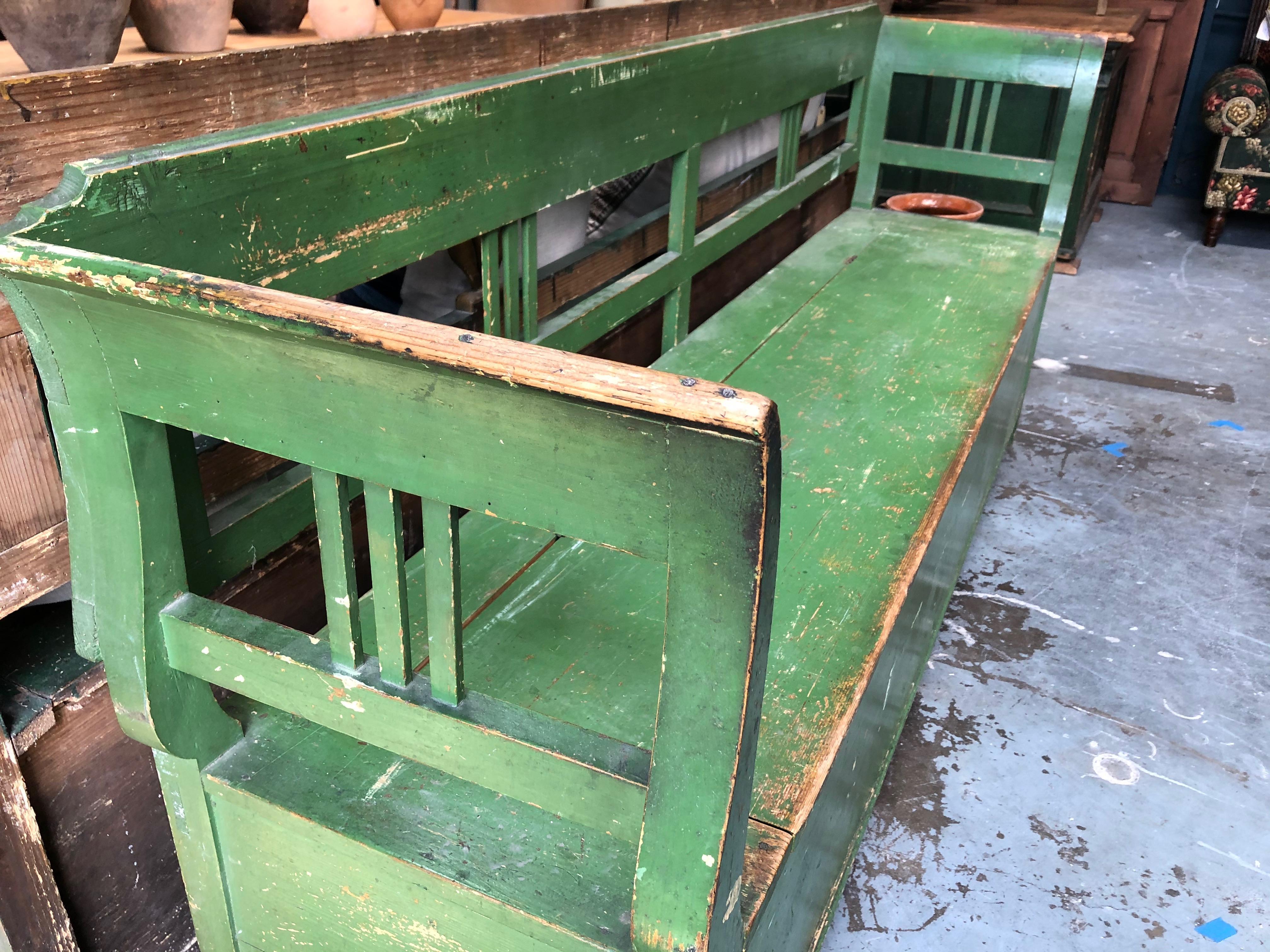 European Vintage French Green Bench with Storage