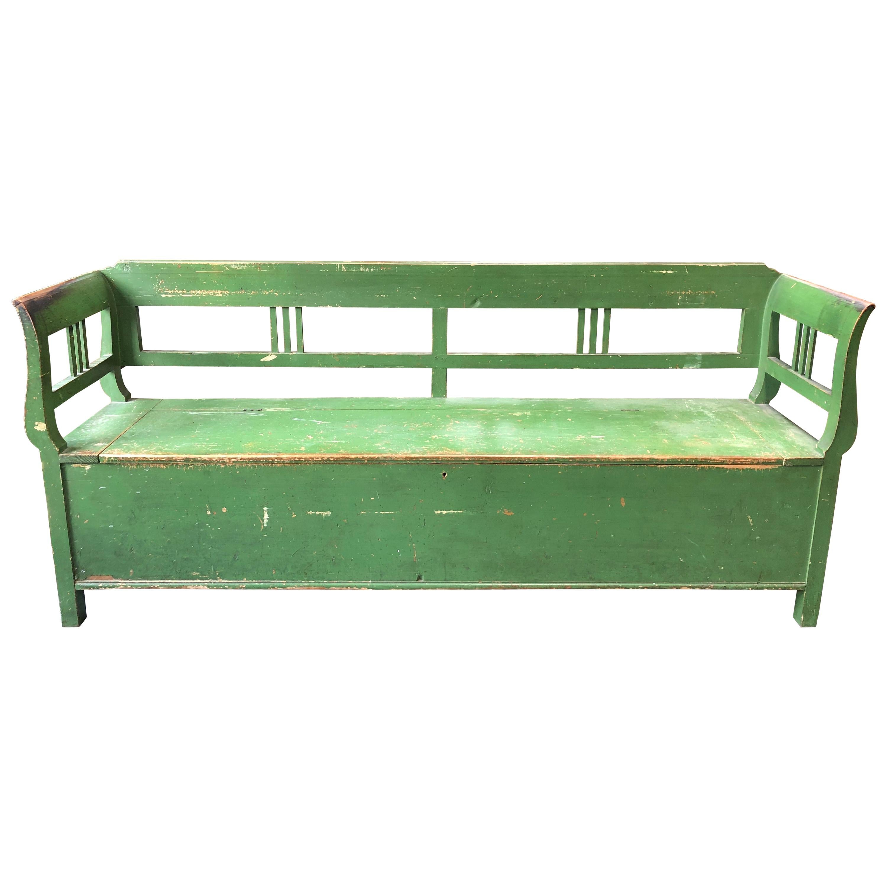 Vintage French Green Bench with Storage