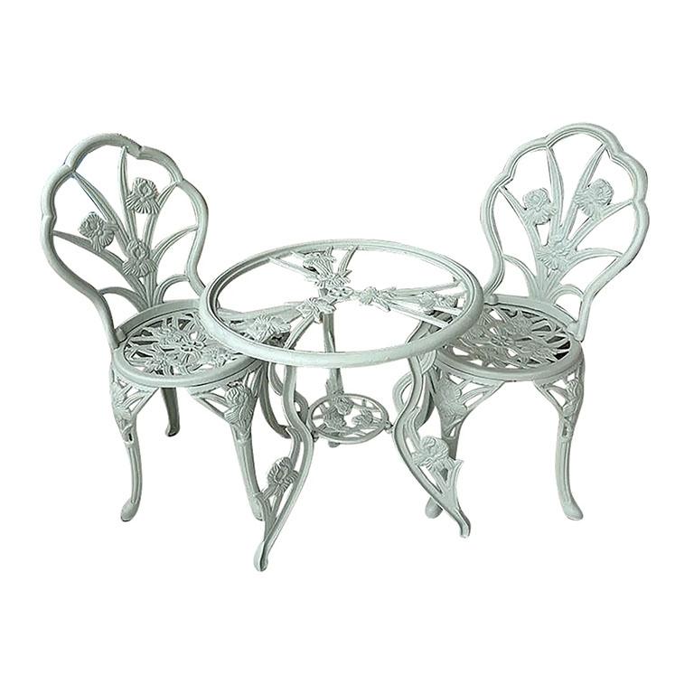 Französisches grünes, geblümtes Gusseisen-Garten-Bistro-Terrassen-Esszimmer-Set, Vintage im Angebot 2