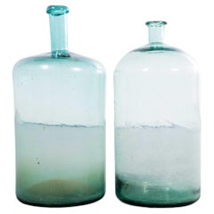 Vintage French Green Glass Demijohns - Pair