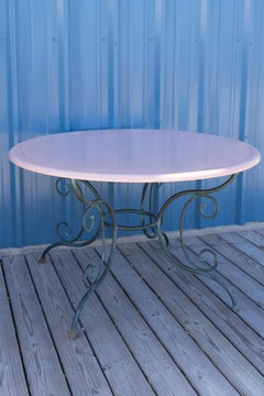 Vintage French Green Iron Garden Table Lava Stone Top