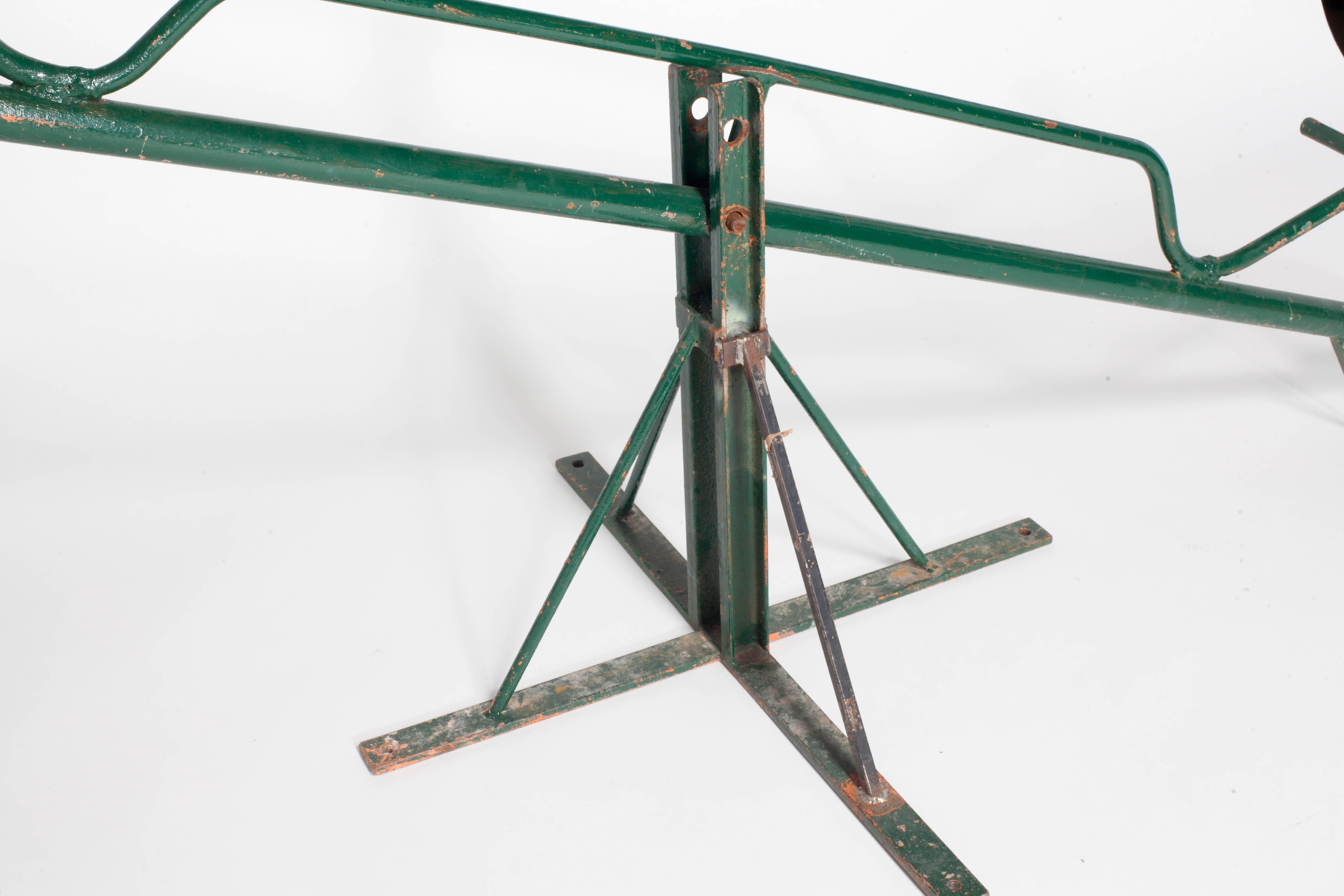 Vintage French Green Metal See Saw with Two Wooden Seats In Excellent Condition In Los Angeles, CA