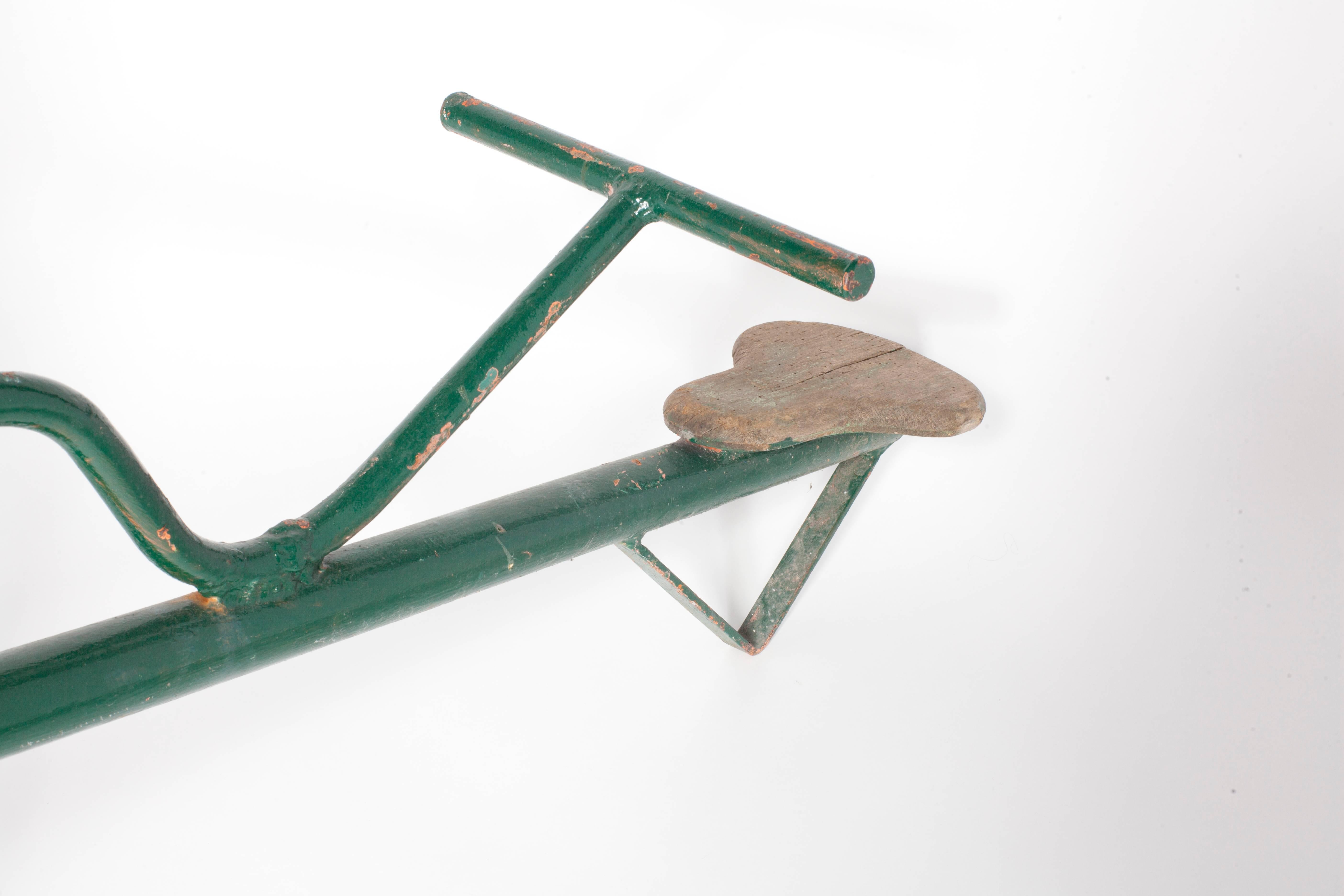Vintage French Green Metal See Saw with Two Wooden Seats 1