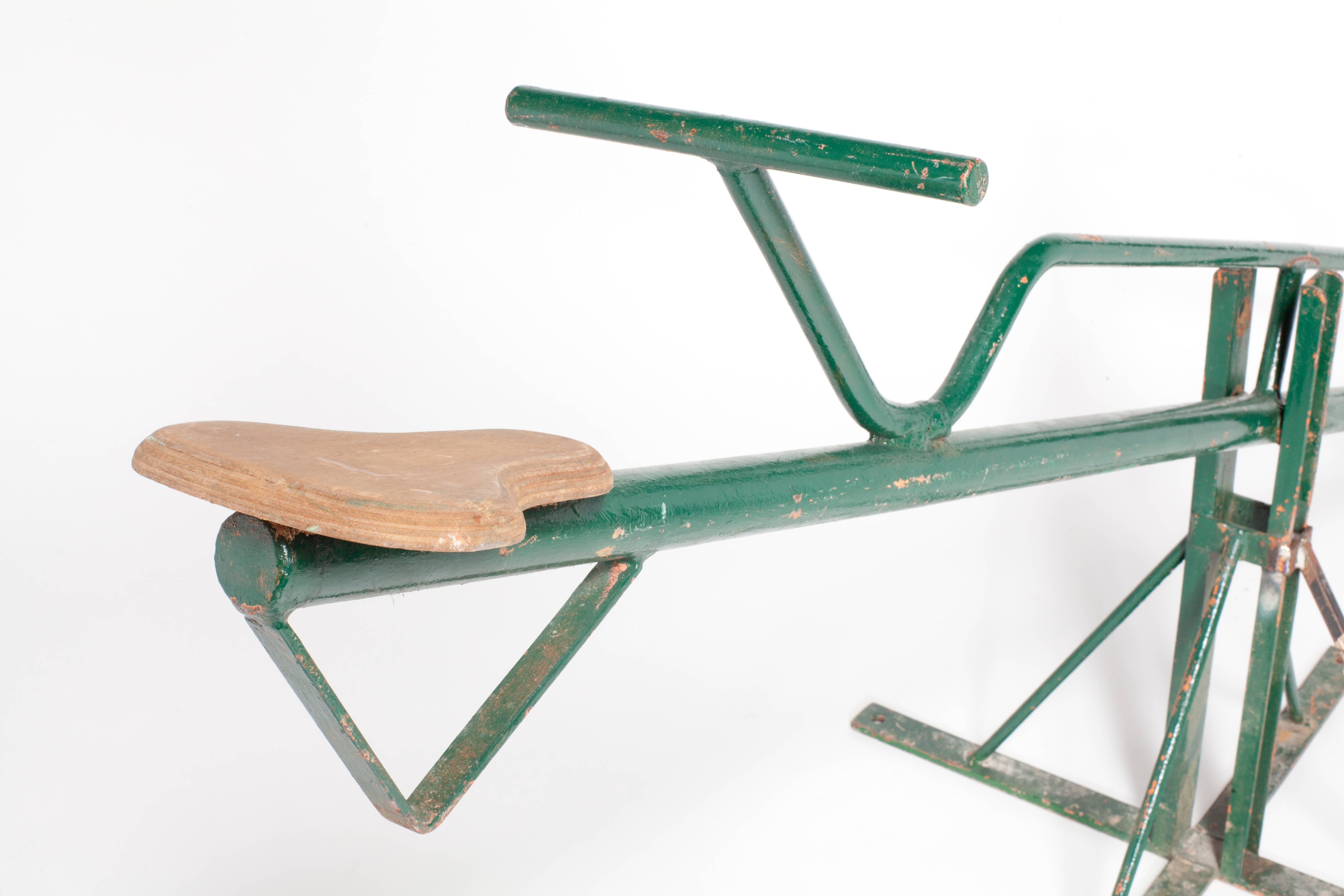 Vintage French Green Metal See Saw with Two Wooden Seats 2