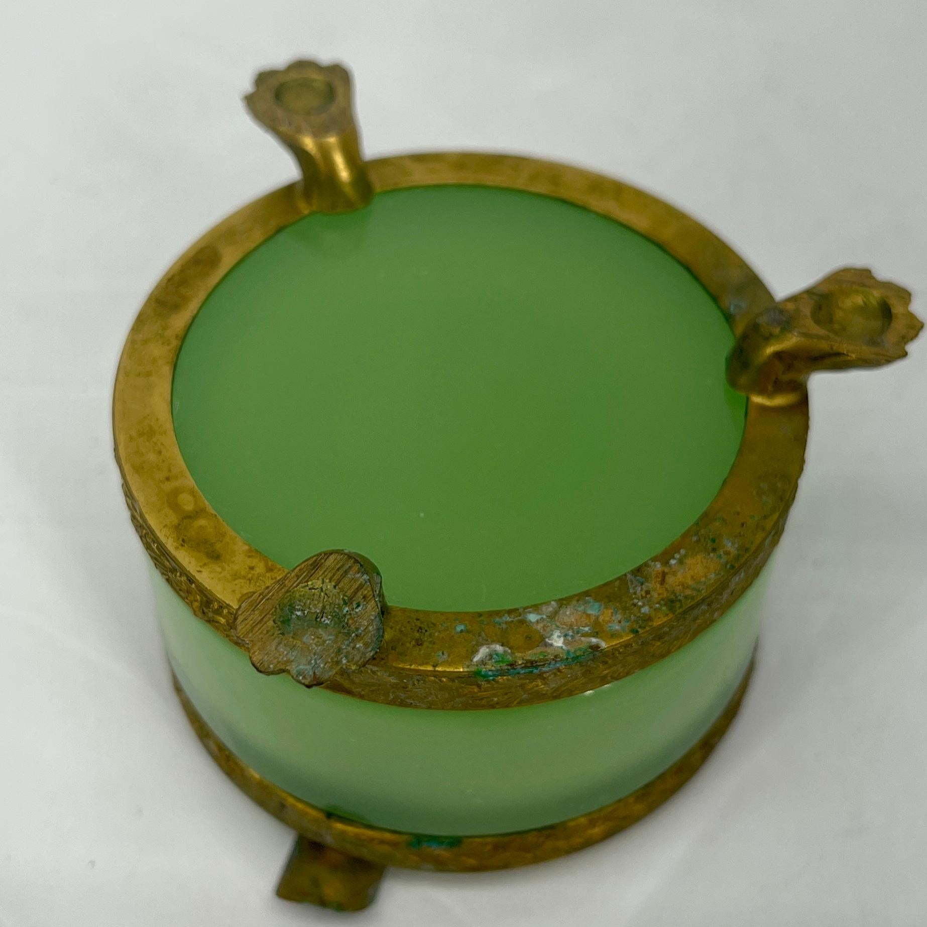 Vintage French Green Opaline Glass and Brass Ashtray 4