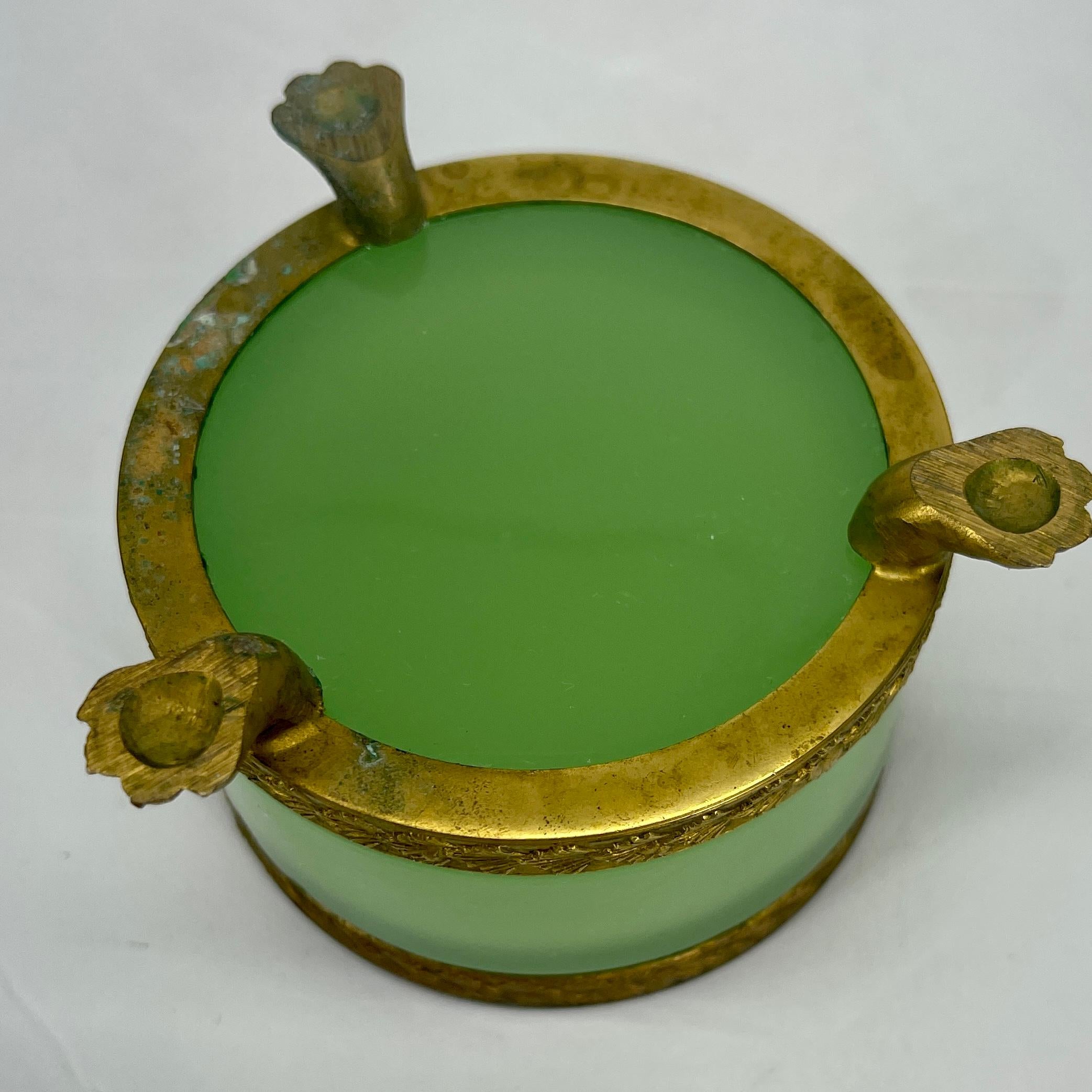 Vintage French Green Opaline Glass and Brass Ashtray 5