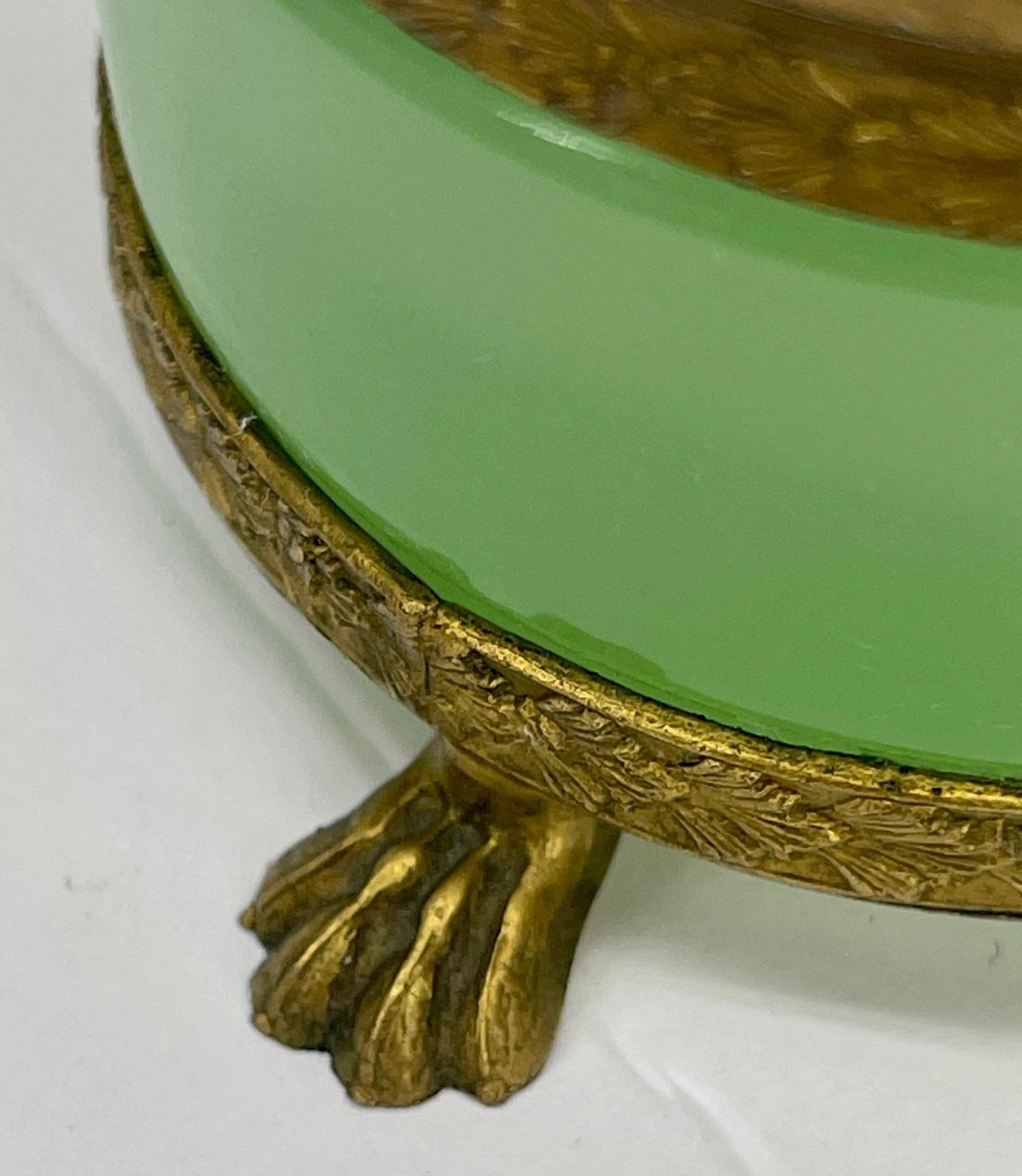 Vintage French Green Opaline Glass and Brass Ashtray 6