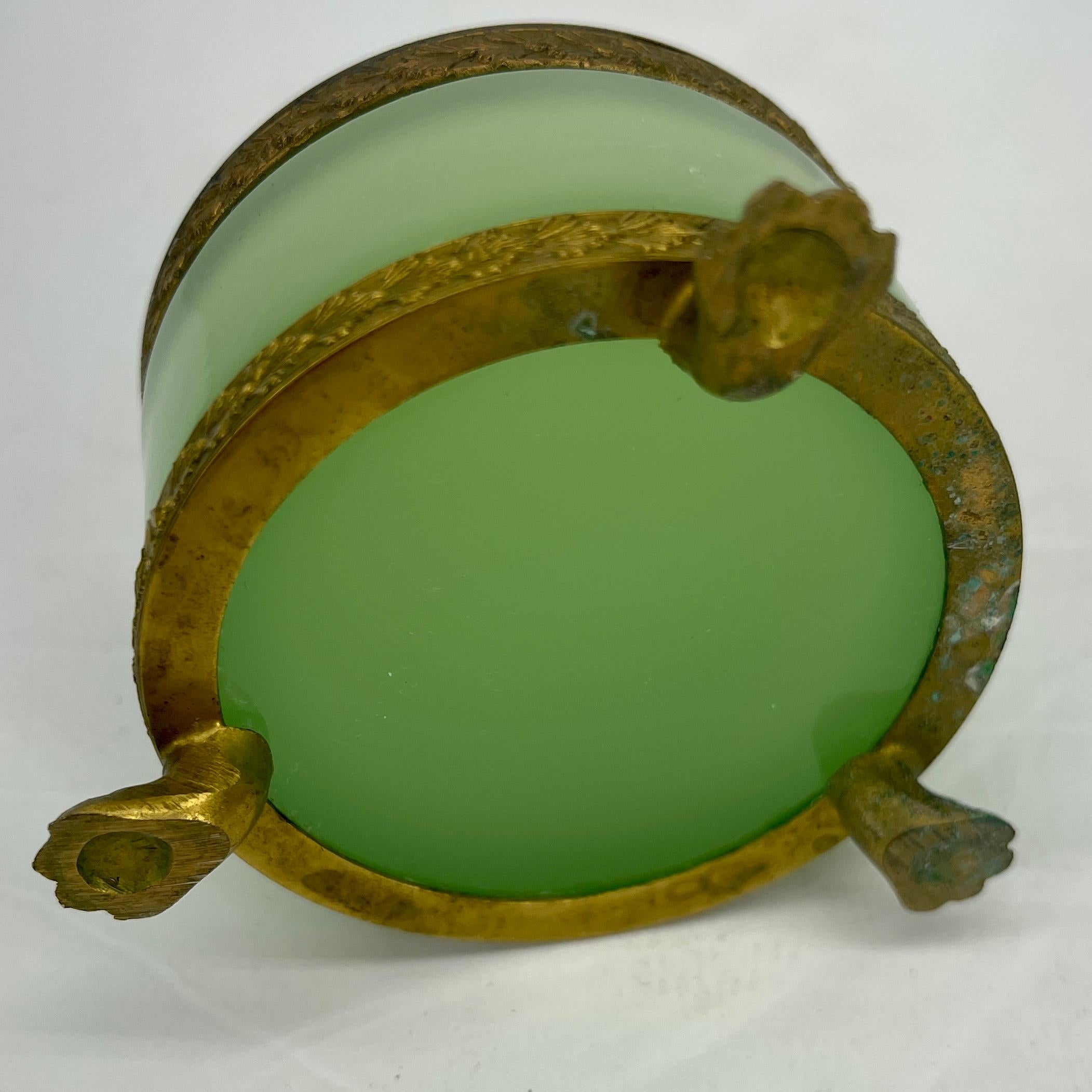 Vintage French Green Opaline Glass and Brass Ashtray 2