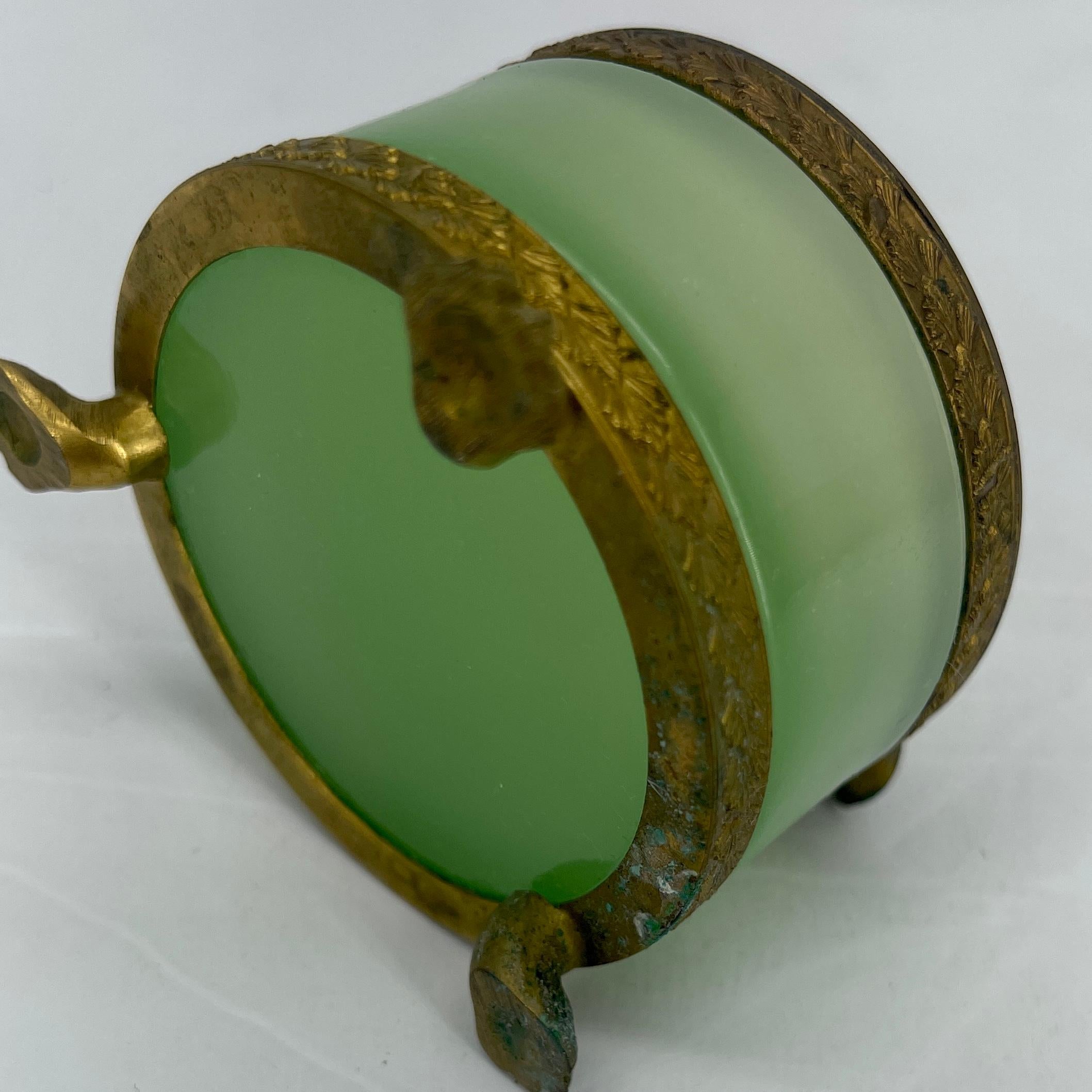 Vintage French Green Opaline Glass and Brass Ashtray 3