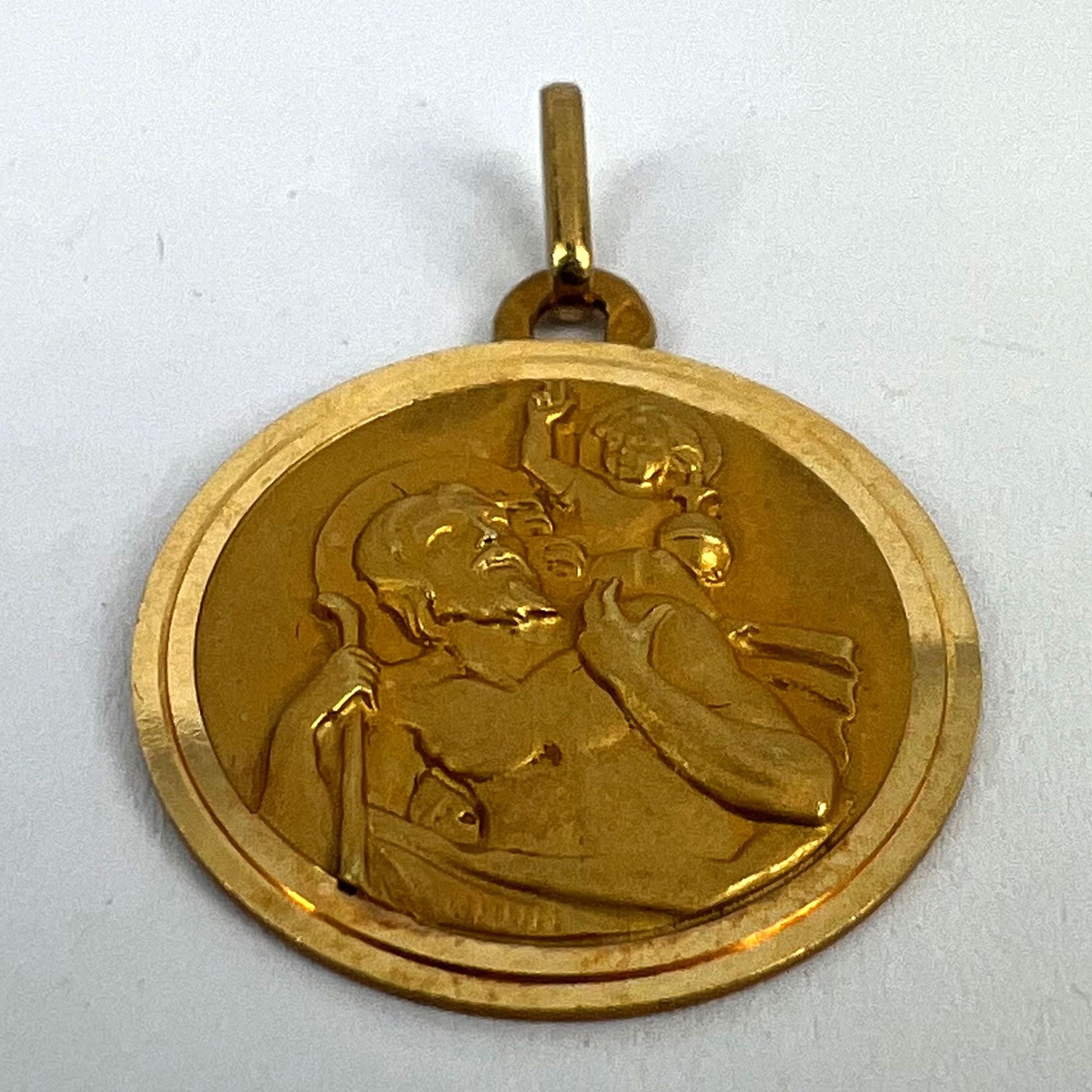 Vintage French Grun Perroud St Christopher 18K Yellow Gold Charm Pendant 9