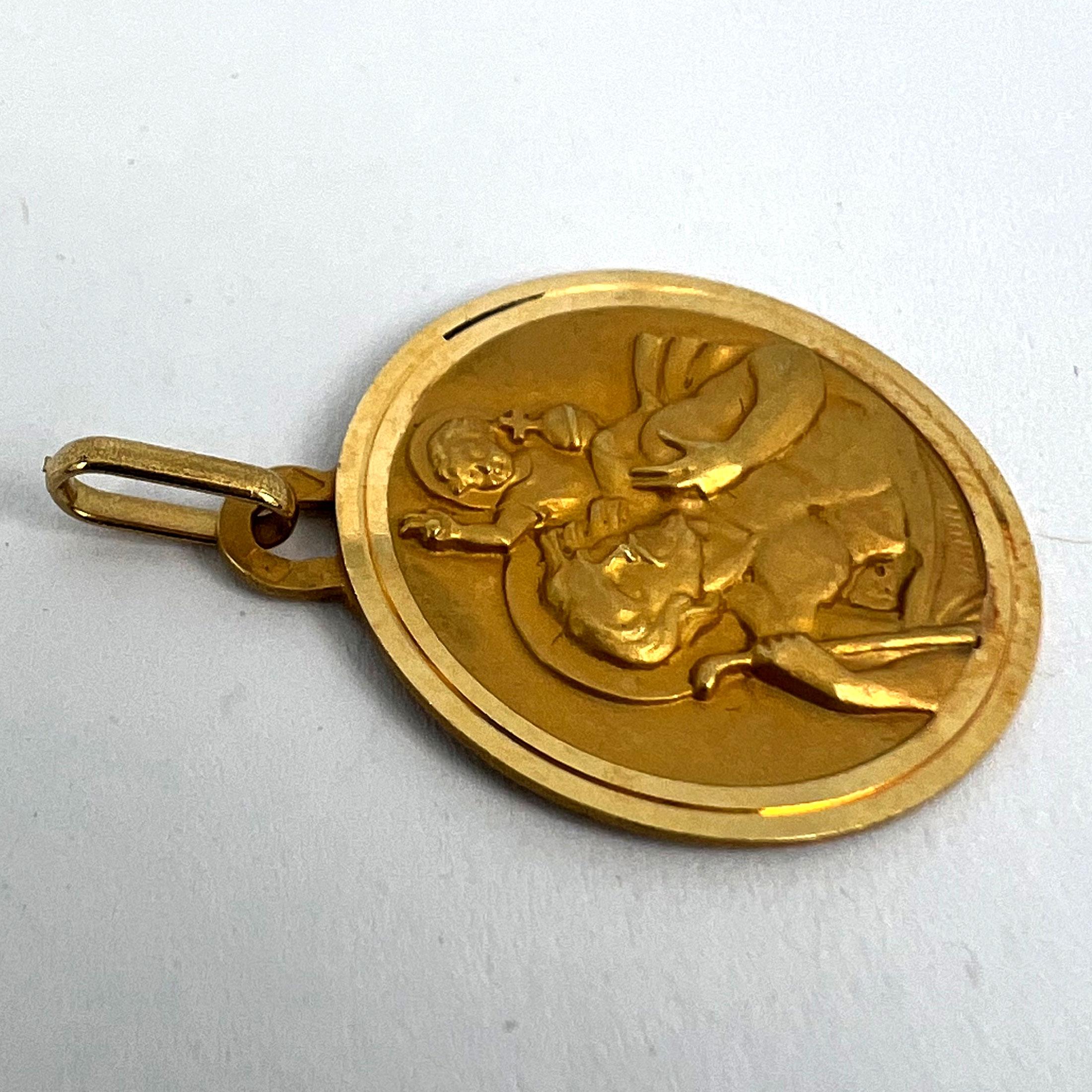 Vintage French Grun Perroud St Christopher 18K Yellow Gold Charm Pendant 10