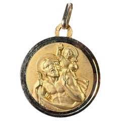 Vintage French Grun Perroud St Christopher 18K Yellow Gold Charm Pendant