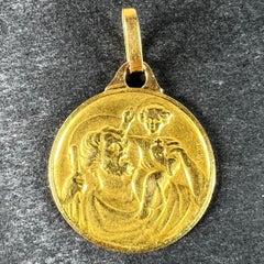 Vintage French Grun Saint Christopher 18K Yellow Gold Charm Pendant Medal