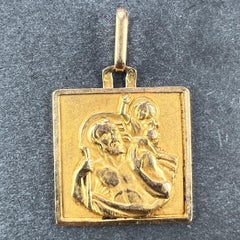 Vintage French Grun Square Saint Christopher 18K Yellow Gold Charm Pendant