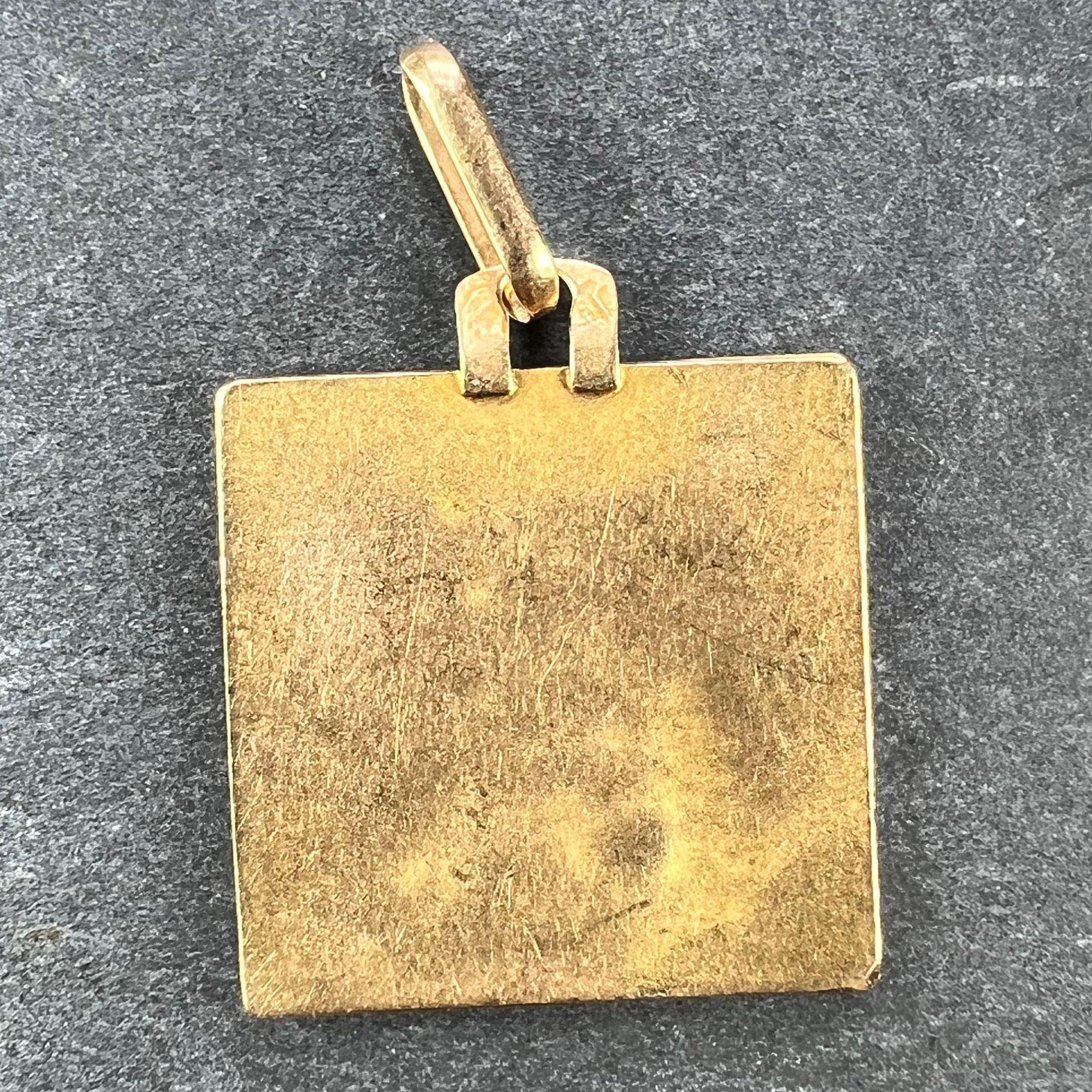 Pendentif breloque carré Saint Christopher français en or jaune 18 carats Bon état - En vente à London, GB