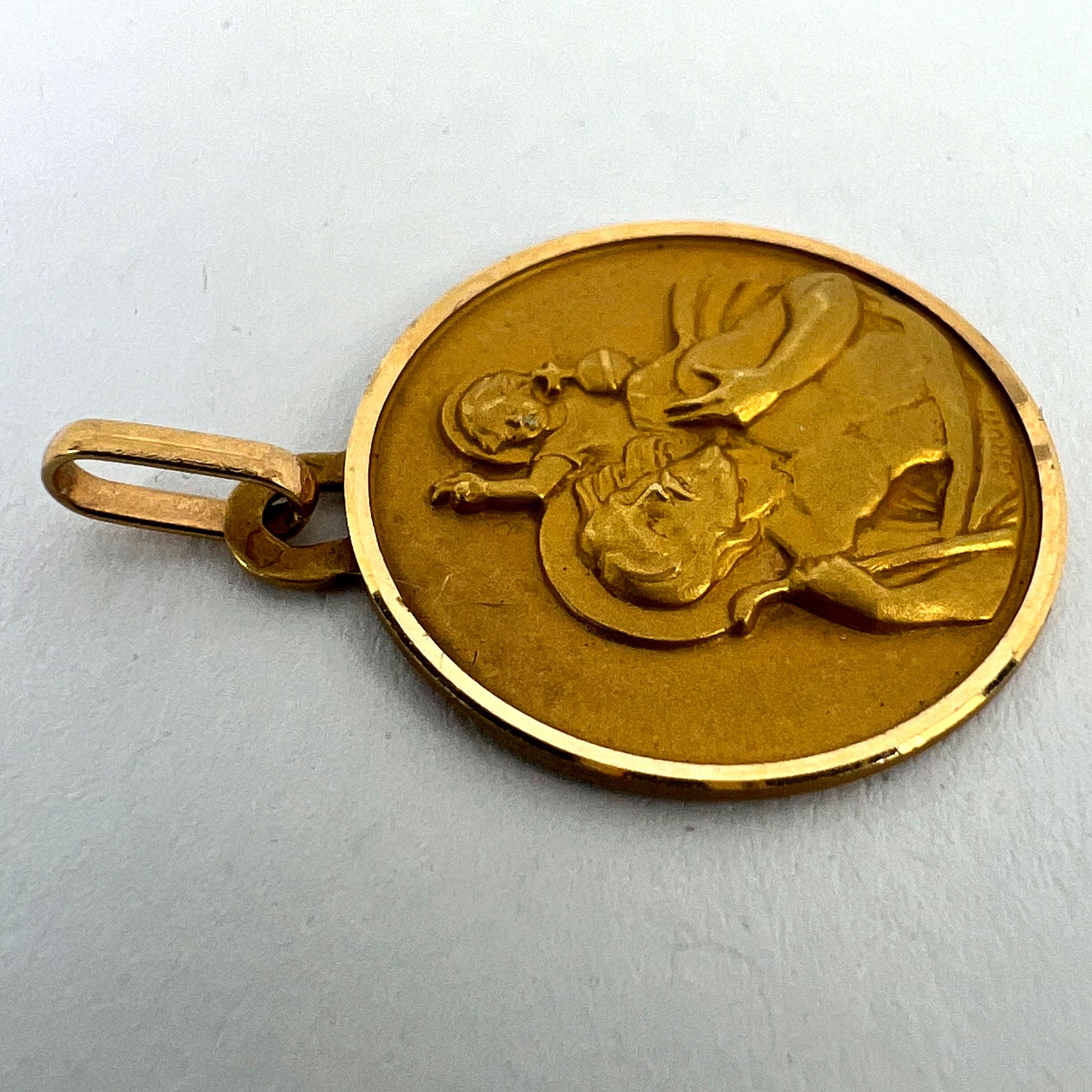 Vintage French Grun St Christopher 18K Yellow Gold Charm Pendant 10