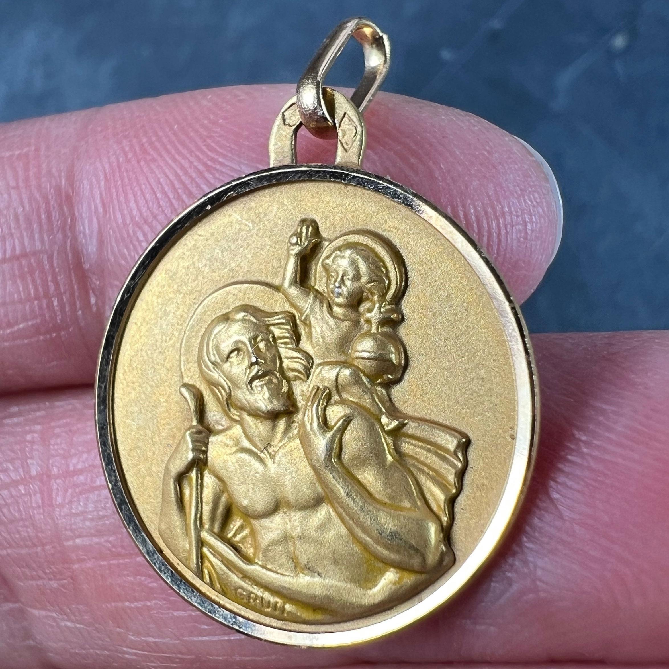 Vintage French Grun St Christopher 18K Yellow Gold Charm Pendant 2