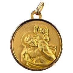 Französischer Grun St Christopher 18K Gelbgold Charm-Anhänger, Vintage