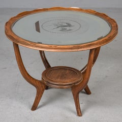 Vintage French Gueridon Small Round Side Table with Etched Glass Top
