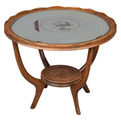 Vintage French Gueridon Small Round Side Table with Etched Glass Top