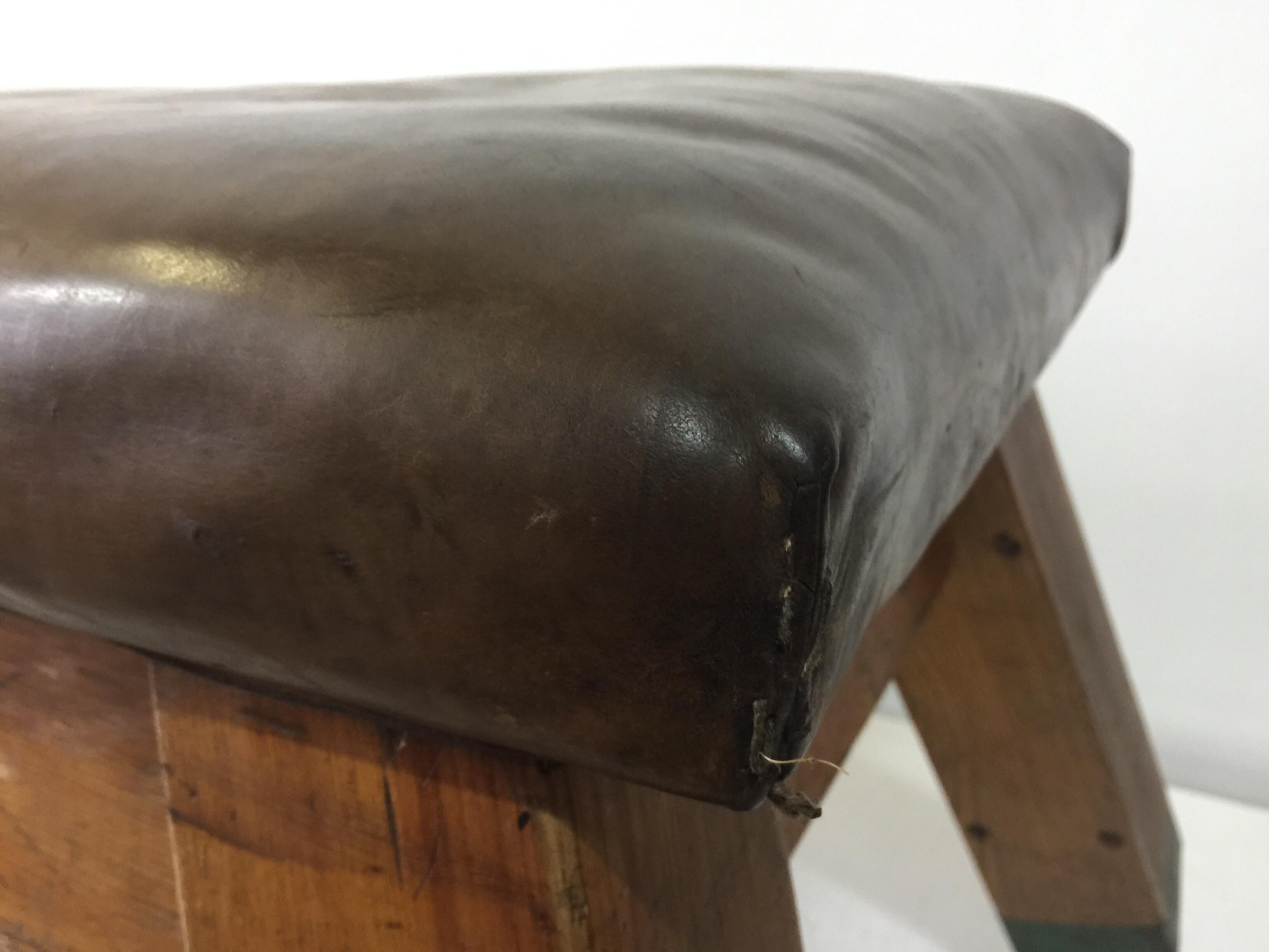 Mid-20th Century Vintage French Gymnasium Wide Leather Bench