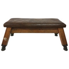 Vintage French Gymnasium Wide Leather Bench