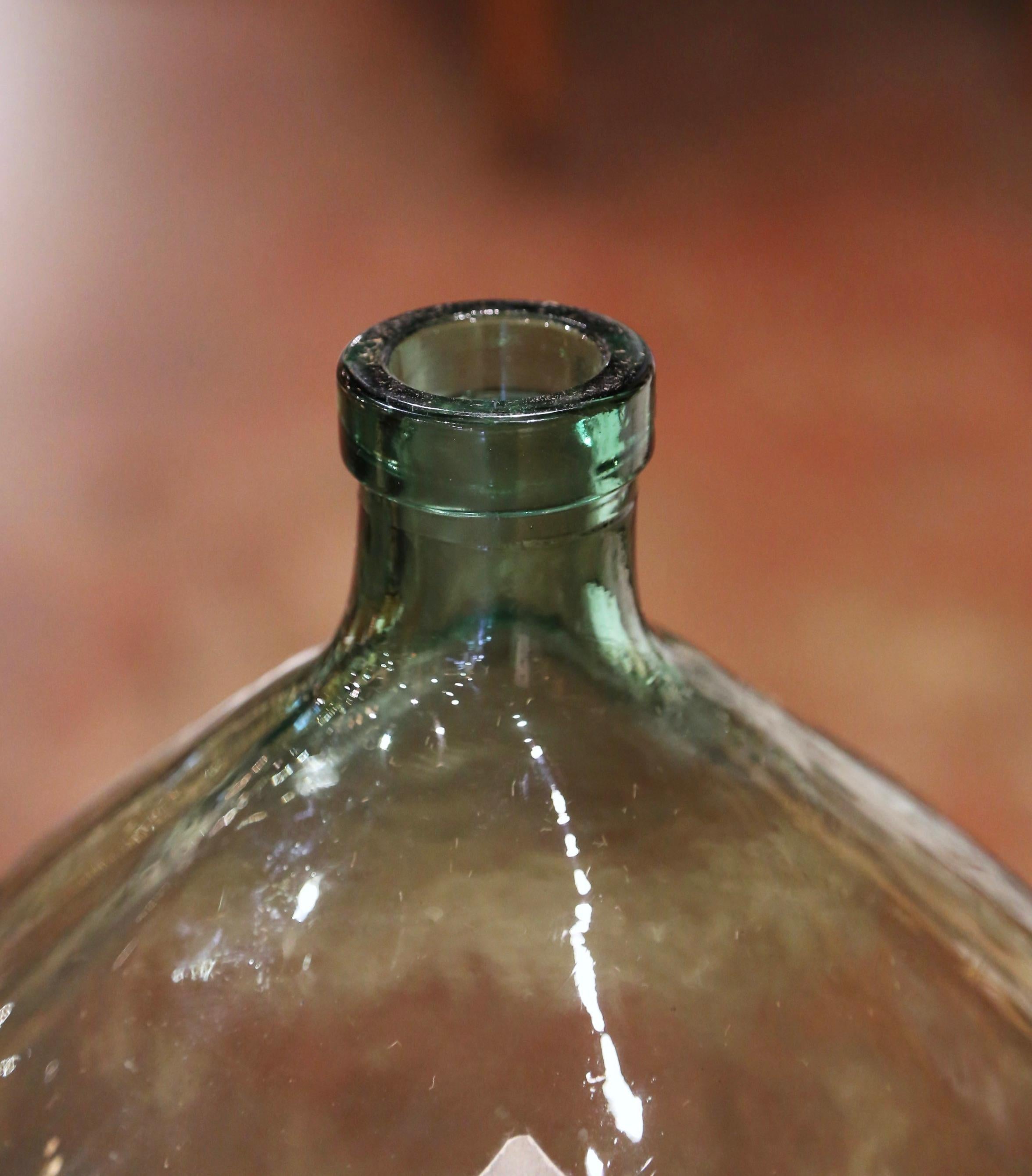 Blown Glass Vintage French Hand Blown Demijohn Glass Bottle with Cork Top