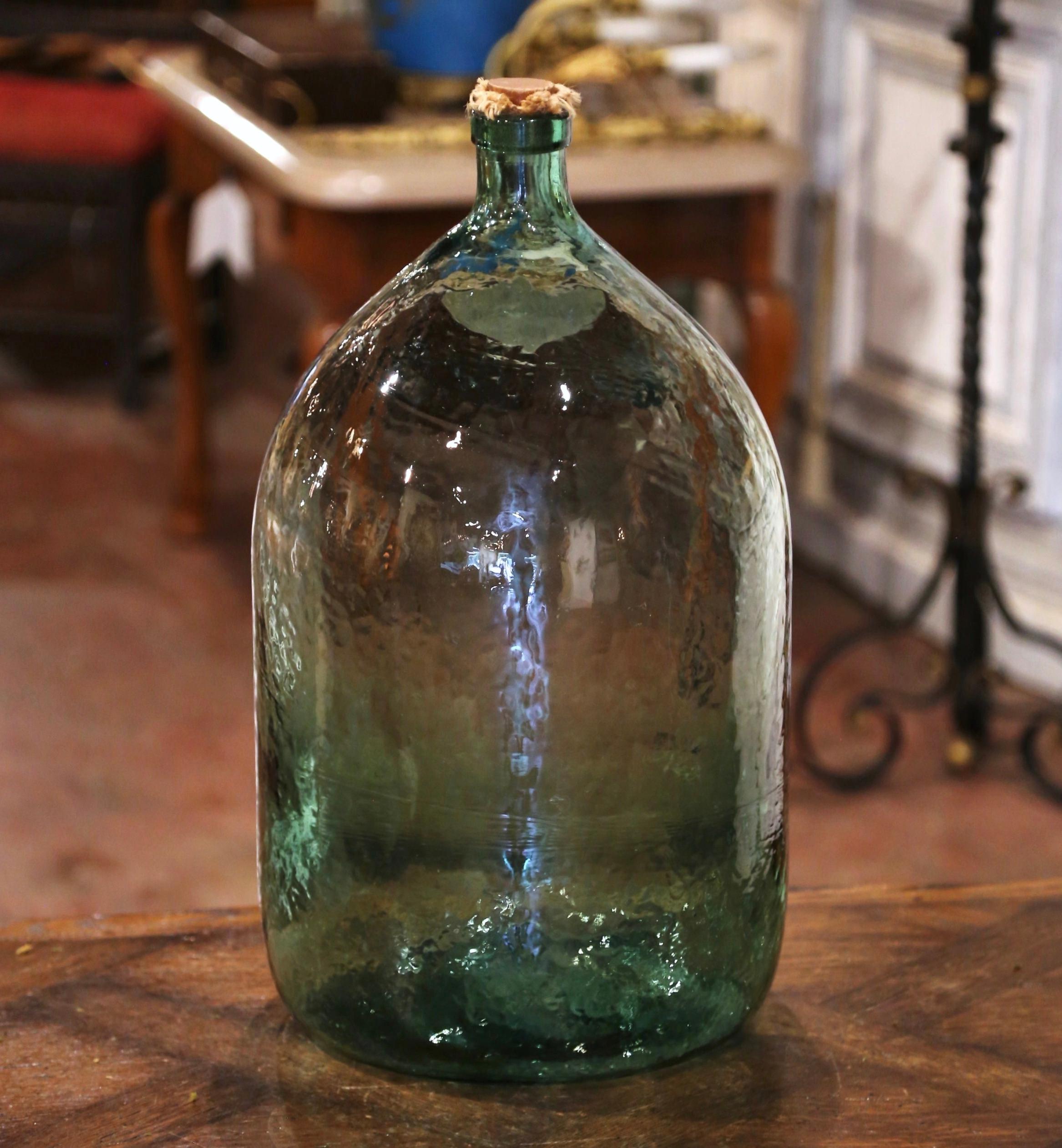 Vintage French Hand Blown Demijohn Glass Bottle with Cork Top 1