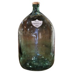 Vintage French Hand Blown Demijohn Glass Bottle with Cork Top