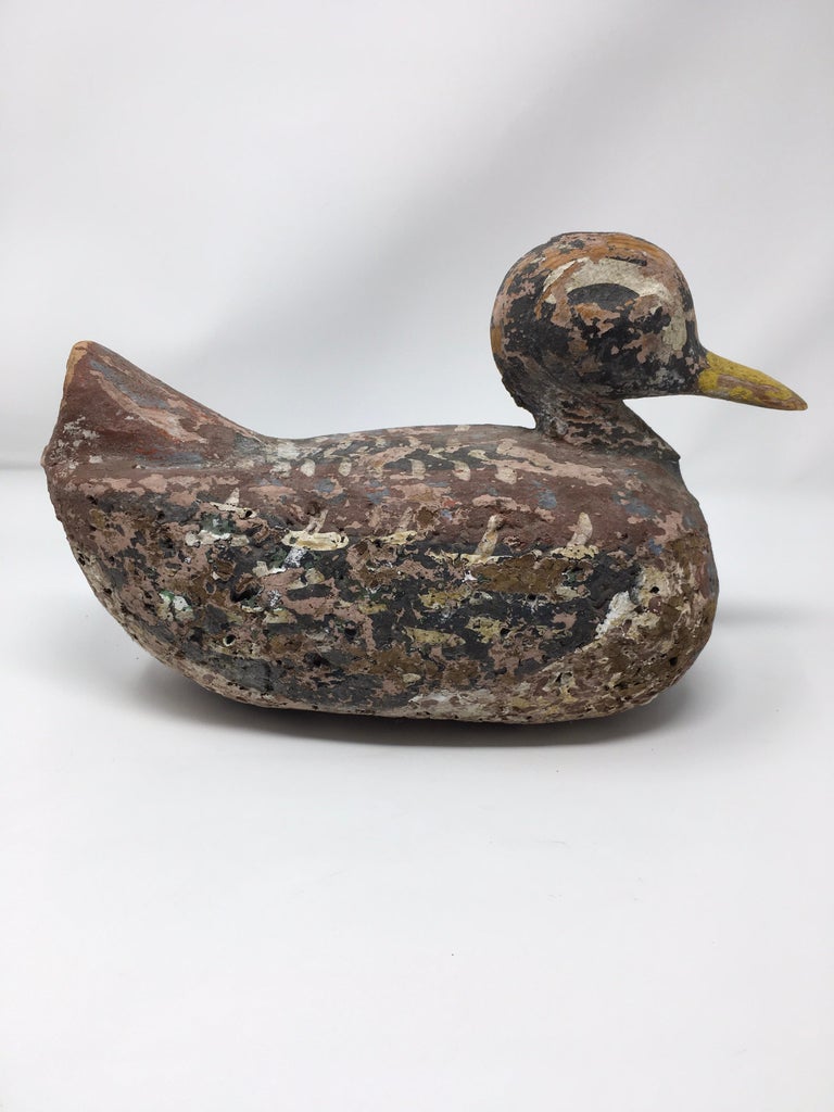 Vintage French Hand Carved and Hand Painted Duck Decoy at 1stDibs