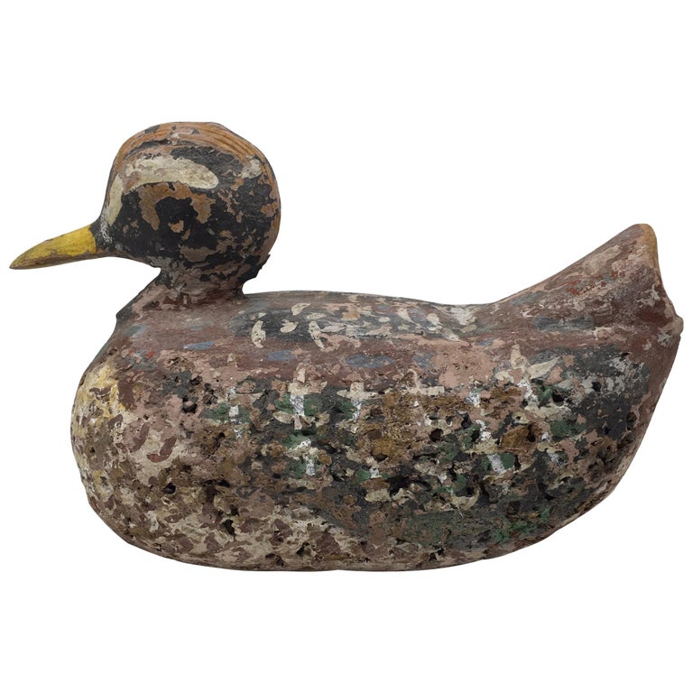 Vintage French Hand Carved and Hand Painted Duck Decoy at 1stDibs