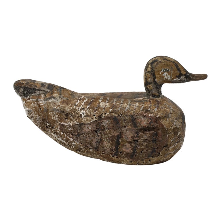 Vintage French Hand Carved And Hand Painted Duck Decoy For Sale At