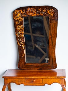 Vintage French Hand Carved Art Nouveau Roses Mirror, circa 1910