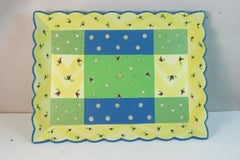 Vintage French Hand-Painted Serving Tray with Scalloped Edge, 1950s