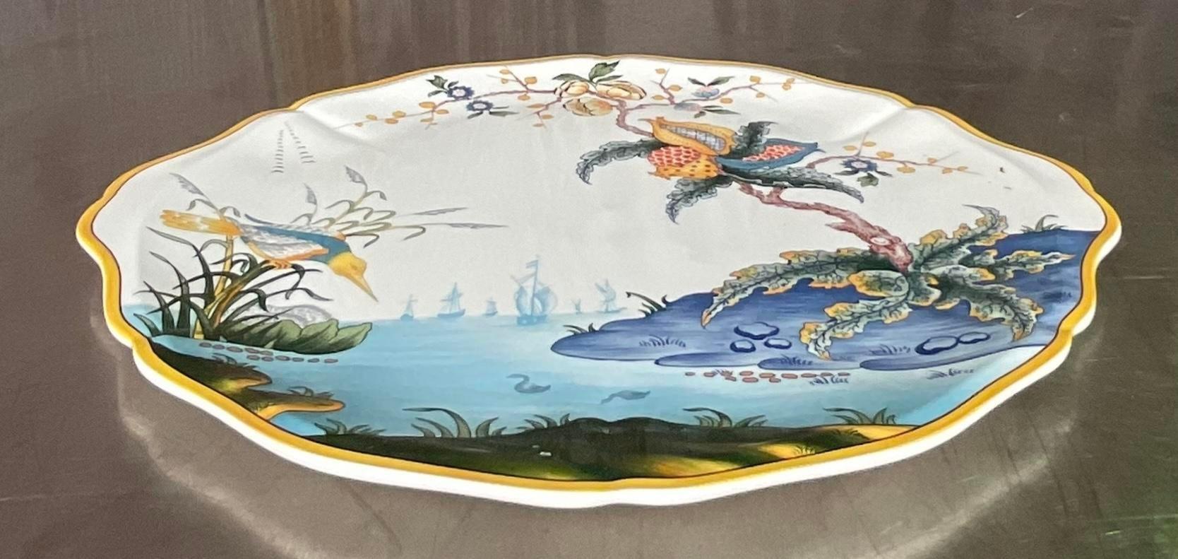 Plato de tarta vintage francés pintado a mano Pintado a mano en venta