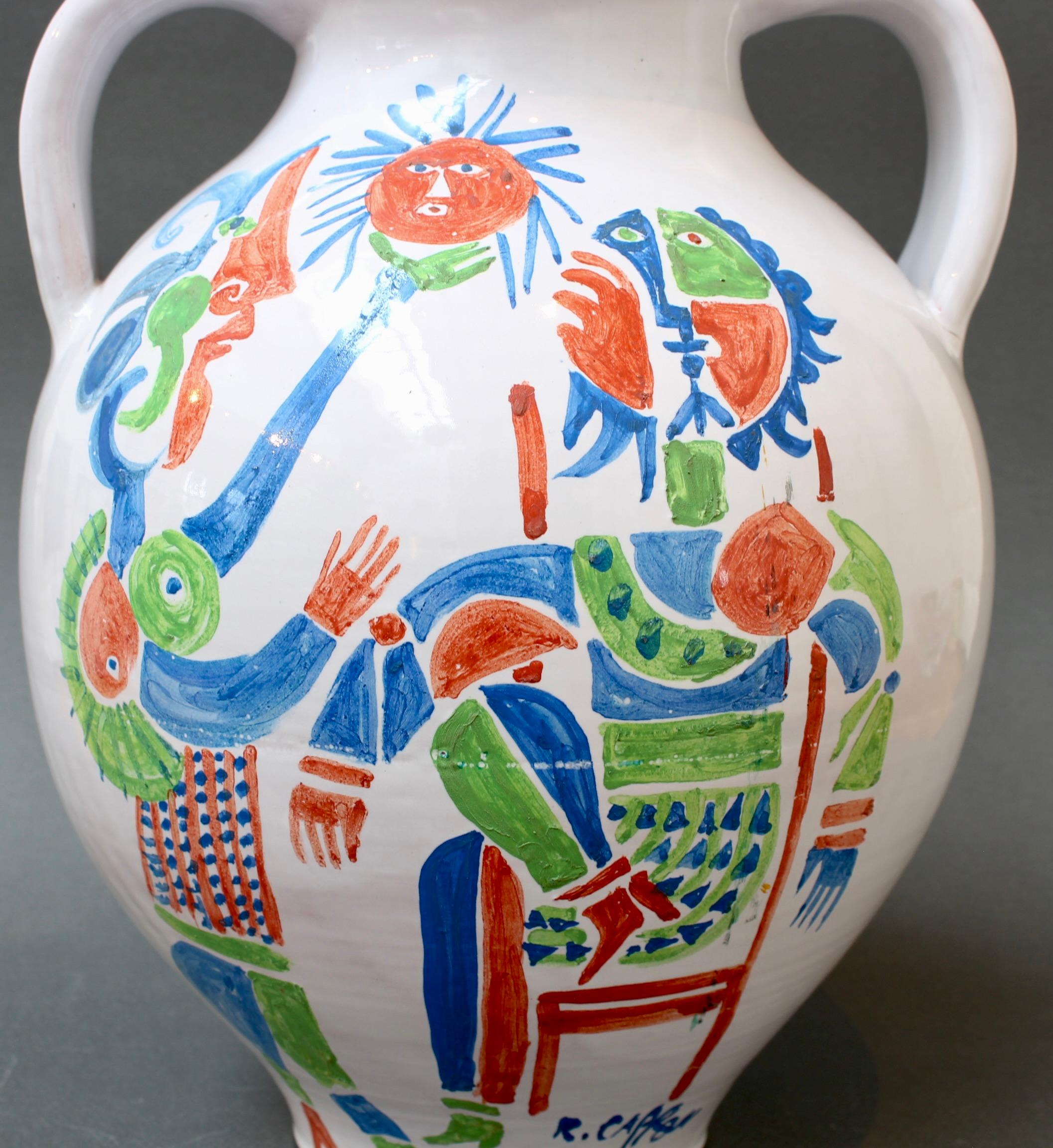 Handbemalte französische Keramikvase von Roger Capron (ca. 1960er Jahre) im Angebot 5