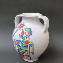 Vintage French Hand-Painted Ceramic Vase by Roger Capron (circa 1960s)